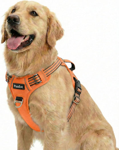 Funfox Dog Harness Medium Sized Dog, Vertical Handle Easy Control, No Pull Pet Vest Adjustable with 2 Leash Clips, Soft Material, Reflective Safe Night Walking for Small Medium Large Breed, Black, M47