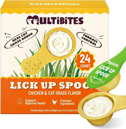Lickable Cat Treats with Lick-Up Spoons, Healthy Wet Cat Snacks for Digestive Support, Grain-Free Kitten Treats with Taurine & Vitamins, Cat Grass & Pumpkin Variety Pack (32 Spoons)11