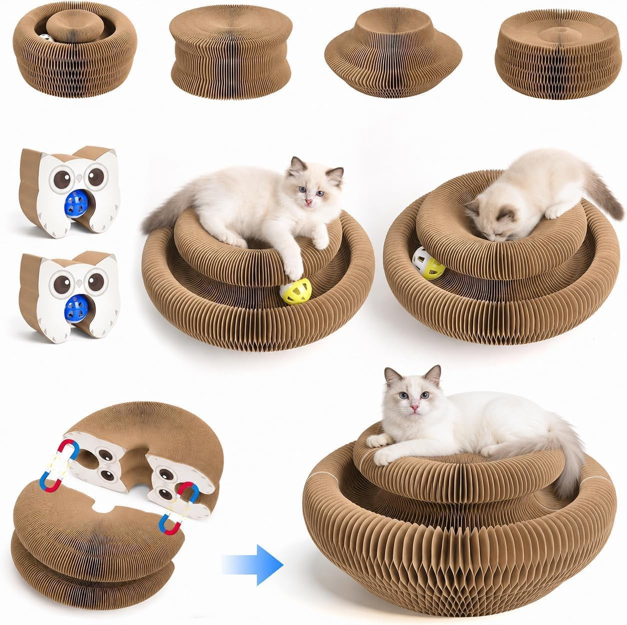 2-pack-cardboard-cat-toy-with-ball-track-foldable-cat-scratcher-ring-fexible-magic-organ-cat-toy-for-scratch-chase-lounge-indoor-exercise-furniture-protection-and-multi-cat-homes
