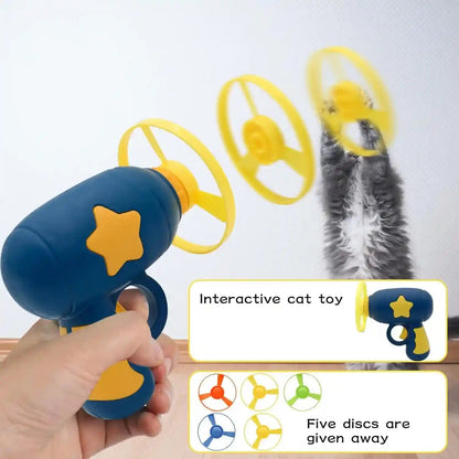 Andiker Cat Fetch Toy, Interactive Kitten Flying Disc Launcher Toy with 5 Colorful Flying Propellers for Cat Enrichment, Flying Saucer Toy for Cats for Training and Chasing (Blue)3