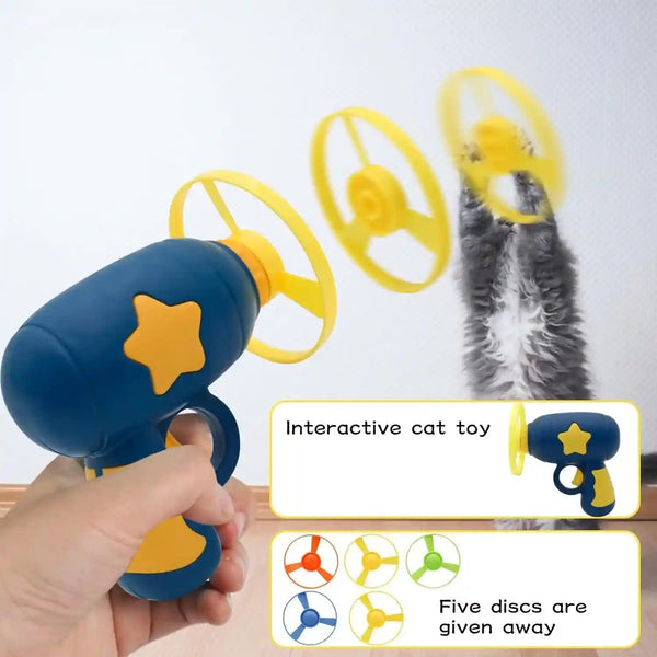 Andiker Cat Fetch Toy, Interactive Kitten Flying Disc Launcher Toy with 5 Colorful Flying Propellers for Cat Enrichment, Flying Saucer Toy for Cats for Training and Chasing (Blue)3