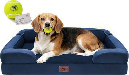 Waterproof Orthopedic Dog Bed for Extra Large Sized Dogs | Memory Foam Pet Bed Sofa with Bolster, Dog Couch with Washable Cover & Non-Slip Bottom, 42X30 Inch, Grey46
