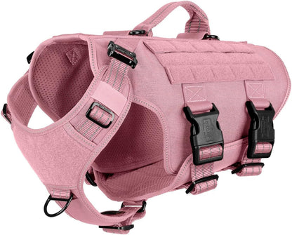 ICEFANG No Pull Tactical Dog Harness for Large Dogs,Adjustable Dog Vest | Control Handle,Molle Panel,Front Hook,3 Leash Clips,Soft Padded,For Walking Training,Pink,Large17