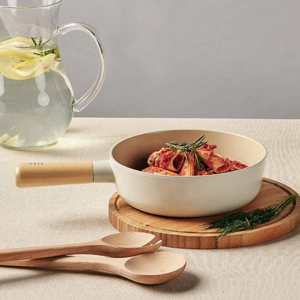 FIKA Small 7-Inch Deep Ceramic Coated Wok Pan, Nonstick Stir Fry & Soup Pan with Natural Wooden Handle, Induction Compatible for All Stovetops, Made in Korea (18Cm)2