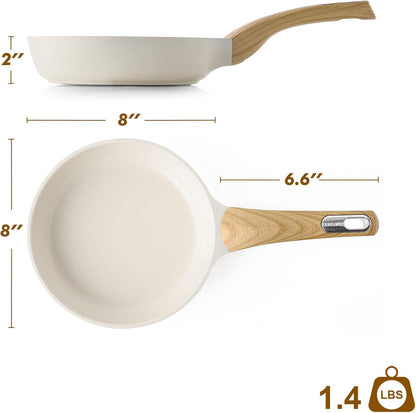 8Inch Ceramic Nonstick Frying Pan Small Skillet, White | Healthy Ceramic Coating Omelette Pan, Non-Toxic Kitchen Cooking Chef'S Pan, PFOA/PFAS/PTFE Free, Induction Compatible7