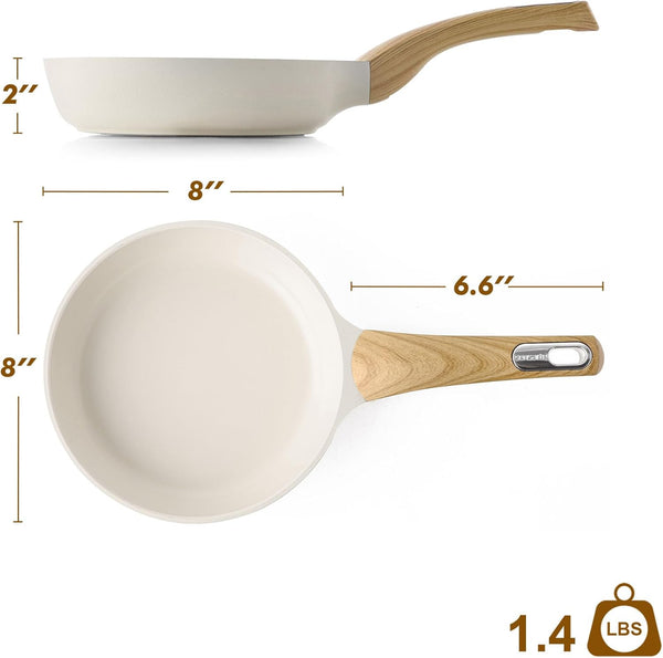 8Inch Ceramic Nonstick Frying Pan Small Skillet, White | Healthy Ceramic Coating Omelette Pan, Non-Toxic Kitchen Cooking Chef'S Pan, PFOA/PFAS/PTFE Free, Induction Compatible7