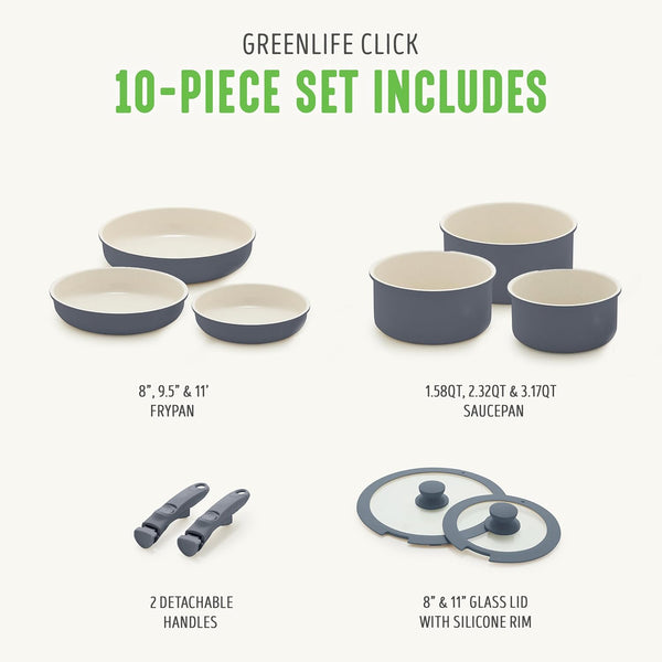 10 Piece Nonstick Pots & Pans Set, Detachable Handle & Stackable Cookware Set, Non Toxic Pfas-Free Skillets, Induction Kitchen Pans, Space Saving, Serving Bowls, Oven Safe, Graphite3