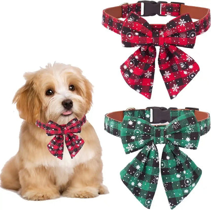 2 Pack Christmas Dog Collar with Bow Tie, Classic Plaid Red Green Dog Collars with Removable Bowtie Christmas Collars for Large Dogs Pets (Large)8