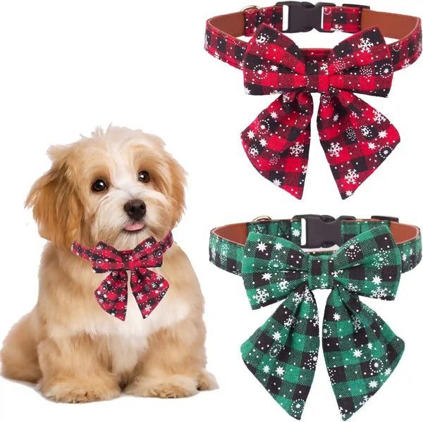 2 Pack Christmas Dog Collar with Bow Tie, Classic Plaid Red Green Dog Collars with Removable Bowtie Christmas Collars for Large Dogs Pets (Large)8