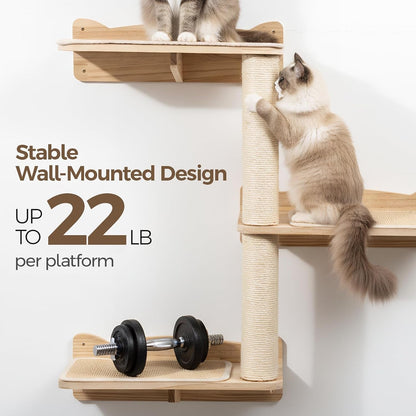 Cat Wall Shelves, 2-Tier Cat Shelves with Sisal Scratching Post, Sisal Mat Solid Pine Wood Wall Mounted Cat Climbing Furniture, Modular Design4