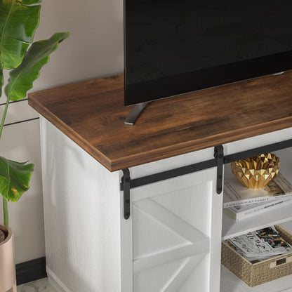 TV Stand for 65 Inch TV, Sliding Barn Doors, Bright White | Farmhouse Entertainment Center, Storage Cabinets, Adjustable Shelves, Media Console for Living Room, Bedroom2