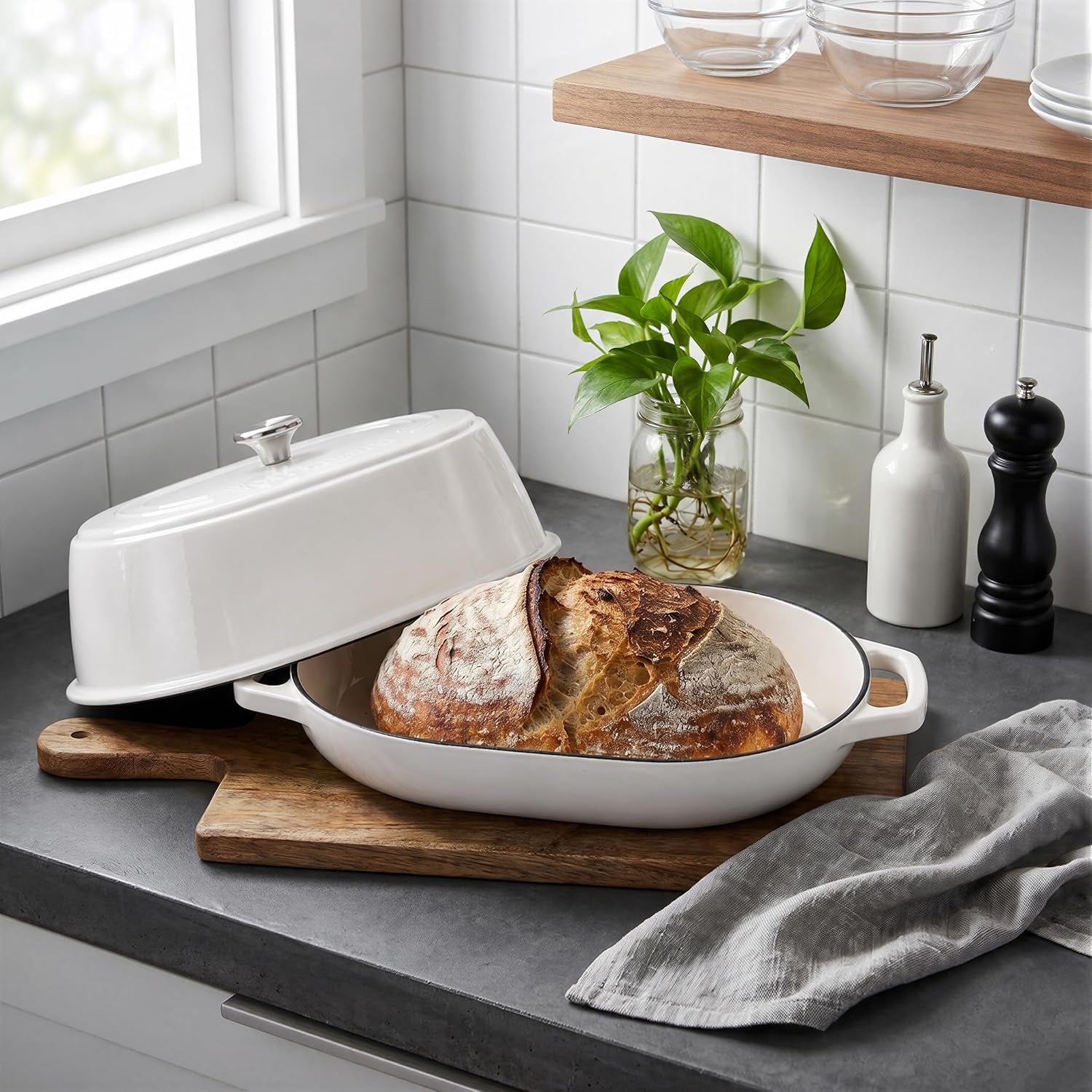 enameled-cast-iron-dutch-oven-pot-with-dome-lid-oval-bread-oven-for-homemade-sourdough-bread-baking-oven-safe-up-to-500-f-6-quart-white