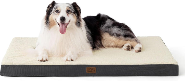 Bedsure Washable Dog Beds Large Sized Dog with Comfy Sherpa, 36X27In Grey | Orthopedic Egg Crate Foam,Comfort Support Flat Rectangle Pet Mat,Non-Slip Bottom,Removable Cover,For Large Breed up to 55 Lbs48