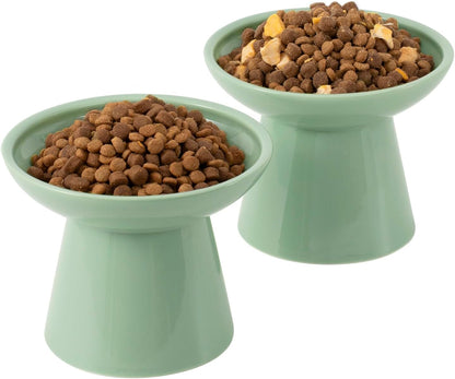 CEEFU 2-Pack Elevated Ceramic Cat Bowls Extra Wide for Food & Water | anti Vomiting, Whisker Friendly, Shallow Food Dish and Deep Water Bowl, Lead&Cadmium-Free, Raised Height for Cats, Sage Green15