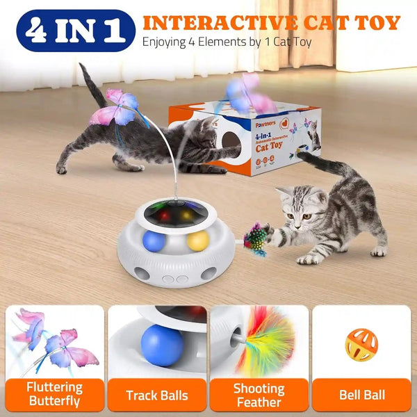 Pawtners Interactive Cat Toy, 4 in 1 Automatic Interactive Kitten Toys for Indoor Cats Rechargeable with Fluttering Butterfly, Track Balls and Ambush Feather5