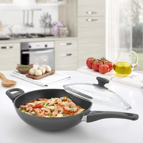 Titanium Nonstick 11 Inch Wok and Stir Fry Pan with Glass Lid Forged Aluminum with PFOA Free Scratch Resistant (Gray)6