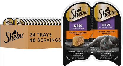 Sheba Perfect Portions Pate Wet Cat Food, Savory Chicken, 2.6 Oz, 24 Ct | Grain-Free, 48 Servings, No Fillers, Made in USA, Real Meat, Complete & Balanced, Essential Vitamins, Twin-Pack Trays1