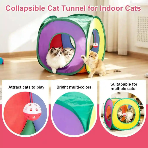 Retro Shaw 33 Pack Cat Toys for Indoor Cats, Collapsible Kitty Tunnel Tent with Feather Teaser Wand, Springs Balls Bell Mouse Interactive Kitten Hideaway Playhouse 15.7 Inches3