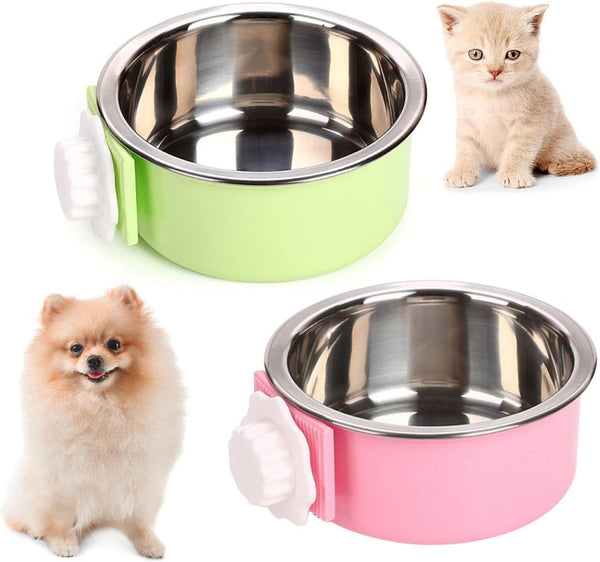 Kathson Crate Dog Bowl, Removable Stainless Steel Hanging Pet Kennel Cage Bowl Food & Water Feeder Coop Cup for Puppy, Cat, Rabbit, Guinea Pigs Ferret Bird (2 PCS, Size: M, Blue and Green)20