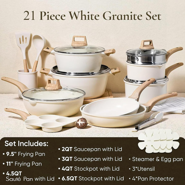 21Pcs Pots and Pans Set, Nonstick Cookware Sets, with Egg Pan | Induction Kitchen Cooking Set, Durable, Easy Food Release, Fast & Even Heating, with Frying Pan2