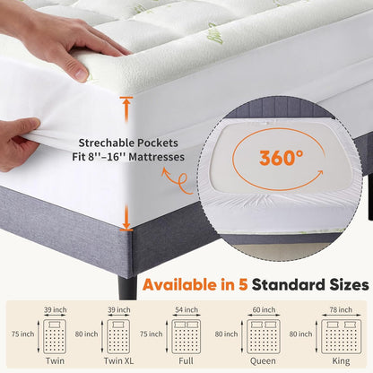 Ultra Soft Full Size Mattress Topper - Viscose Made from Bamboo Pillow Top Mattress Pad for Comfort & Support - Naturally Cooling for Hot Sleepers, Green | Ultra Soft Mattress Pad, Stretchable Pockets Fits 6"-18" Mattress, Breathable Cooling Topper for Back Pain Relief, Green8