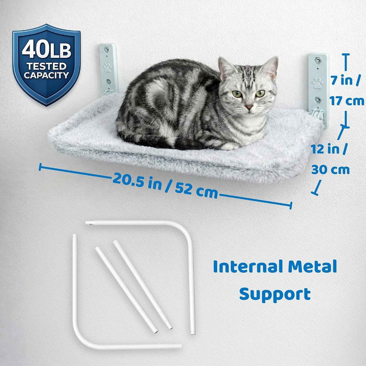 otterpets-cat-wall-bed-with-ultra-soft-plush-cover-foldable-cat-wall-hammock-shelf-bed-with-35-lb-metal-support-removable-washable-fabric-hardware-for-all-walls-light-grey-fabric-and-white-metal