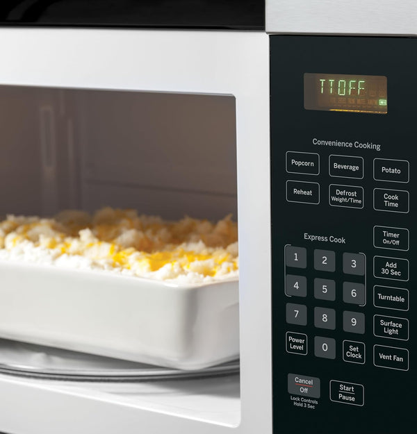 GE 30" Over-The-Range Microwave, 1.6 Cu. Ft., 1000 Watts, 300 CFM Hood Vent, LED Lighting, Auto Defrost, Easy Mount Install, Stainless Steel, JVM3160RFSS4
