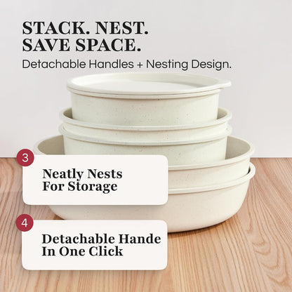 ® Pots and Pans Cookware Set [11 PIECES] - Non Toxic Ceramic Coated Cooking Ware - Induction, Gas & Oven Kitchenware - Non Stick Pot & Pan with Removable Handles & Stackable (Blush Pink)4