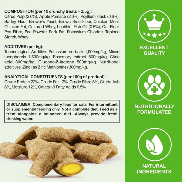 Cat Hairball Support Crunchy & Creamy Chews,Omega 3 & Zinc for Healthy Skin & Coat, Tasty Chicken Flavor,Supports Skin & Coat, Digestion,30-Day Supply9