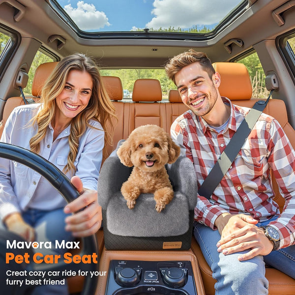Center Console Dog Car Seat for Small Dogs under 11Lbs, Grey | Anti-Collapse, Safety Tether, Faux Rabbit Fur-Lined & PU Leather Cover, Washable Puppy Seat for Suv/Truck, Ideal for Travel4