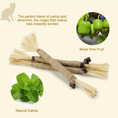 4 Pack Silvervine Sticks for Cats - Cat Chew Toy for Teeth Cleaning, Edible Matatabi Kitty Chew Sticks, Catnip Cat Toys for Indoor Cats (4 Sticks)4