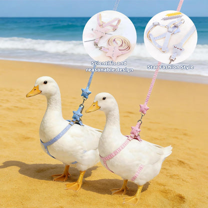 2Pcs Adjustable Chicken Harness and Leash Set, Duck Harness, Blue, Pink | Comfortable Duck Harness and Leash for Real Ducks, Upgraded Easy to Wear Chicken Vest, Goose Traction Rope with Cute Stars5