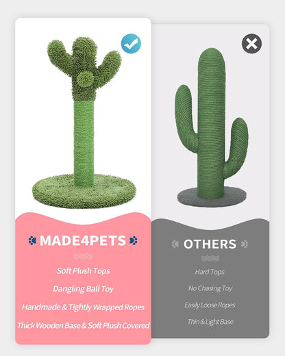 Made4Pets Cactus Cat Scratching Post for Indoor Cats with Plush Ball, 25.6" | Interactive Cactus Cat Scratcher with Natural Sisal Rope, Sturdy Base and Plush Ball for Daily Scratching and Indoor Play7