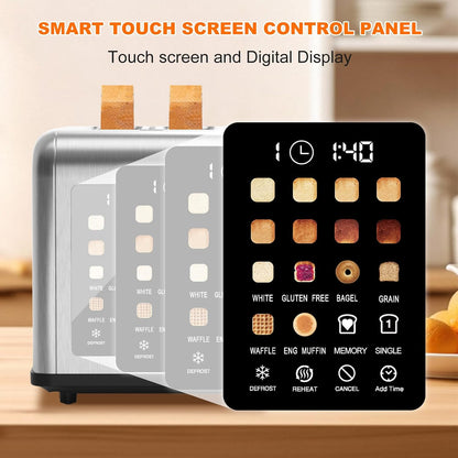 2 Slice Toaster Touch Screen, Stainless Steel Toasters Digital Timer 2 Slot Toasters, 8 Shade Settings 6 Bread Types for Bagel, Cancel, Defrost（Silver）3