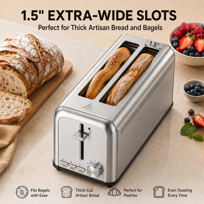 Toaster 4 Slice Stainless Steel,Slim Toater with 9 Shade Settings,4 Slice Toaste Long Slot with Bagel/Defrost/Cancel Functions,  T-438(Silver)3