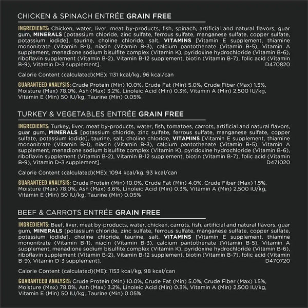 Purina Pro Plan Complete Essentials Chicken, Turkey and Beef Grain Free Wet Cat Food Variety Pack - (24) 3 Oz. Cans6