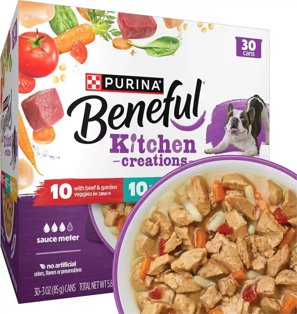 Purina Beneful Kitchen Creations with Beef, Chicken, or Lamb Wet Dog Food Variety Pack - (Pack of 30) 3 Oz. Cans1