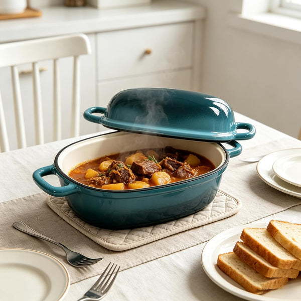 Enameled Cast Iron Dutch Oven for Bread Baking, Loaf Pan with Lid for Sourdough (Peacock Blue, 3 Quarts)8