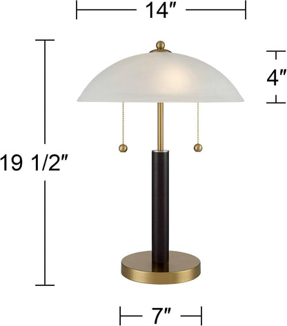 Orbital 19 1/2" Small Table Lamp Gold Wood Modern Pull Chain Mid Century | Dome Frosted Glass White Brown Metal Bedroom Living Room Nightstand Bedside Office Kids House Home Family4