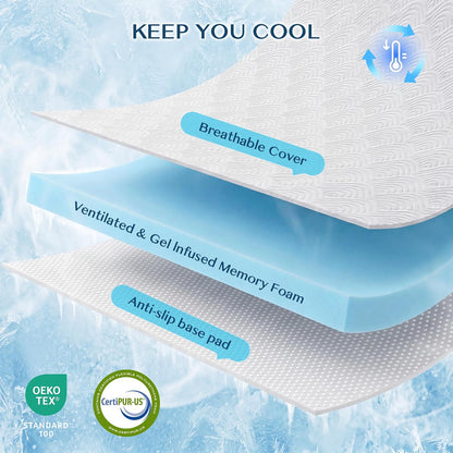 3 Inch Queen Memory Foam Mattress Topper, Ventilated Gel Mattress Topper for Back Pain Relief, Certipur-Us Certified, Removable Washable Cover, Wave Pattern Bed Topper,White7