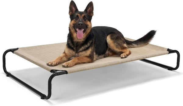 Veehoo Cooling Elevated Dog Bed, Outdoor Dog Bed for Large Dogs, Raised Dog Cot with Thickened Frame, Durable Teslin Mesh & Anti-Slip Rubber Feet, Pet Hammock for Indoor or Camping, 41" X 26", Black10