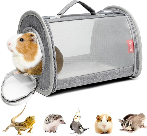 Guinea Pig Carrier Travel Small Animal Carrier Bag Lizard Bird Rabbit Carrier Cage Squirrel Breathable Bag Portable Travel Hamster Small Pet Hangbag (Small, Gray)1