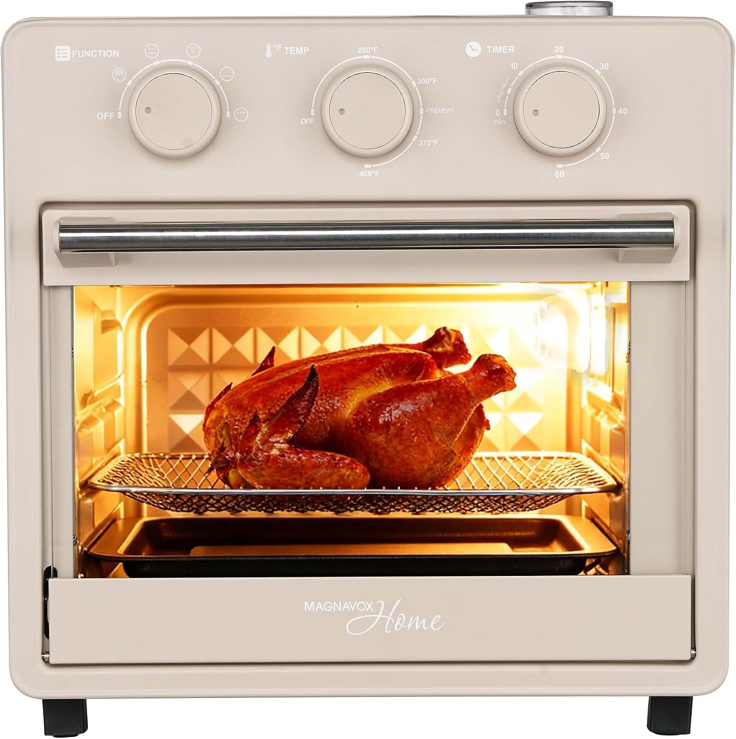 home-16-5-qt-air-fryer-oven-with-steam-infusion-cream-convection-countertop-oven-6-cooking-functions-200-450-f-temperature-control-interior-light-fry-basket-baking-tray-included