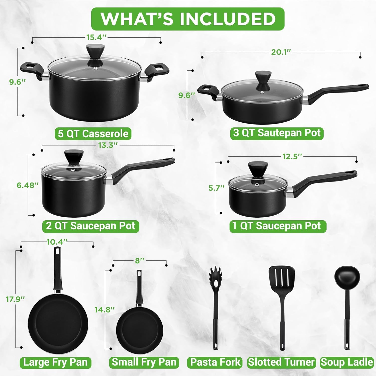 13-piece-nonstick-cookware-heat-resistant-kitchen-ware-set-w-saucepan-frying-pans-cooking-pots-casserole-lids-ladle-fork-strainer-nccwa13-black
