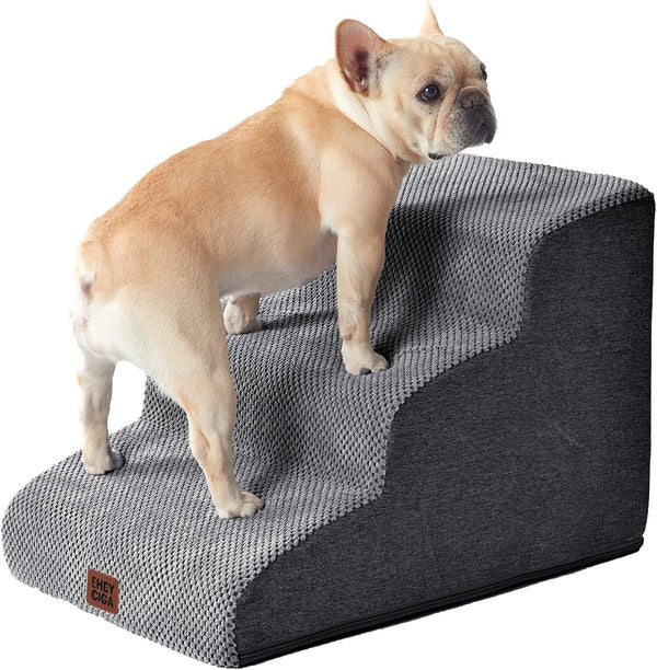 EHEYCIGA Curved Dog Stairs Ramp for 5-Step High Beds, 22.6" H Dog Steps | 33D Density of Pure Foam, for Small Dogs and Cats, Pet Stairs for High Bed Climbing, Non-Slip Balanced Pet Step Indoor, Grey20