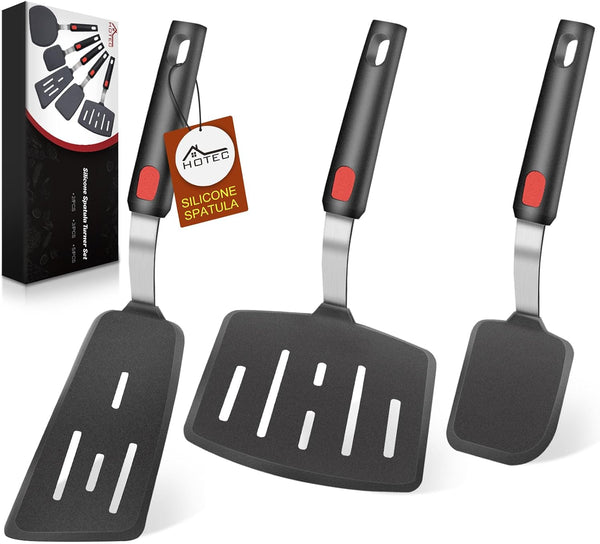 Silicone Spatula Turner Set of 3, Heat Resistant 600°F & Bpa-Free Flexible Rubber Spatulas for Nonstick Cookware, Kitchen Utensils for Flipping Eggs, Fish, Burgers, Pancakes, Cookie, Crepes1
