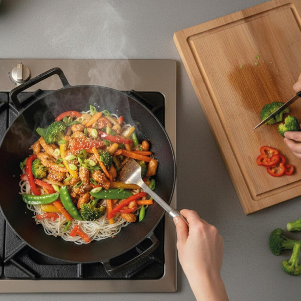 Cast Iron Wok & Skillet – 14 Inch Pre-Seasoned Nonstick Stir Fry Pan with Flat Base & Ergonomic Handles Ideal for Deep Frying, Sautéing, Grilling, & Camping Outdoor Cookware – Black7
