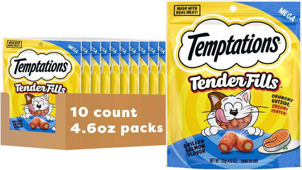 Temptations Tender Fills Adult Cat Treats, Festive Feast Flavor, 11.6 Oz | 2X More Creamy Filling than Classic, Real Meat, No Artificial Flavors, Crunchy Shell with Soft Center, Resealable Pouch12