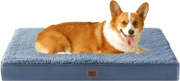 EHEYCIGA Orthopedic Dog Bed Large with Removable Washable Cover,Grey,41X27 | Egg Crate Foam Support,Durable Oxford Fabric,Non-Slip Bottom,Machine Washable,Soft Waterproof Plush Pet Bed Mat for Crate87