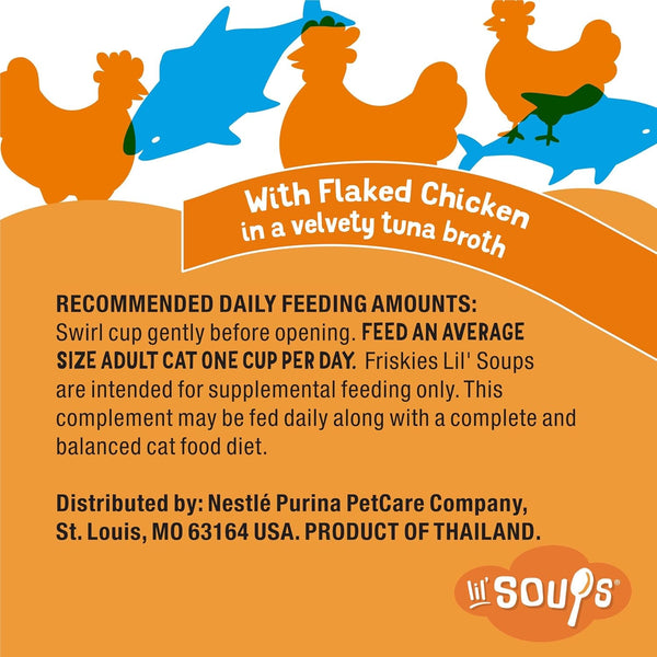 Friskies Purina Natural,Grain Free Wet Cat Food Lickable Cat Treats,Lil' Soups Flaked Chicken - 1.2 Oz. Tubs,(Pack of 16)7